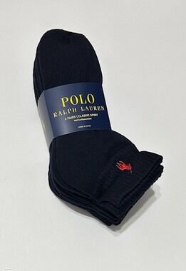Polo Ralph Lauren Athletic 6-Pair Men's Quarter Cut Socks Navy with Red Pony